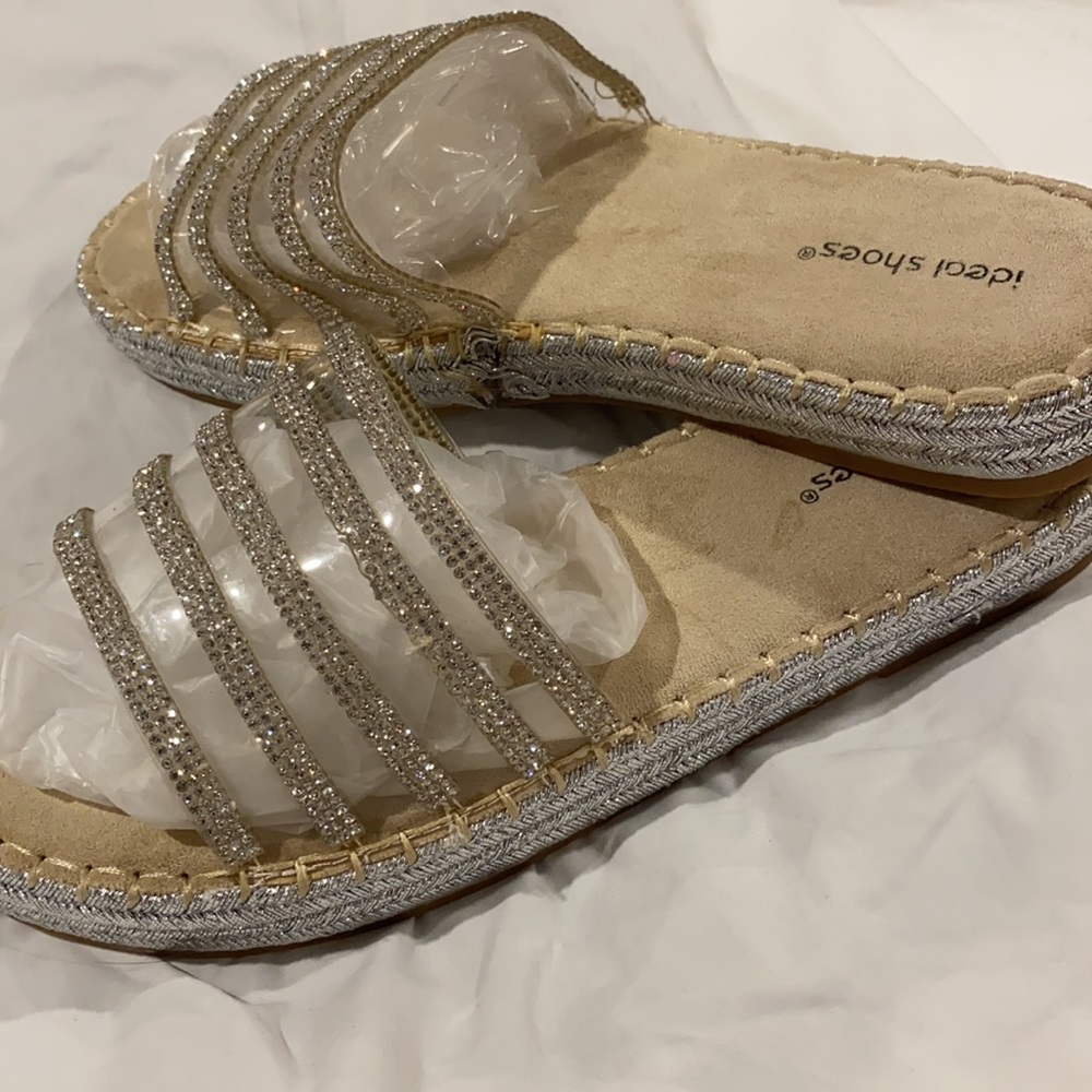 IDEAL SHOES FROM SAINT TROPEZ WITH PLASTIC FRONT AND STRIPS OF RHINESTONES